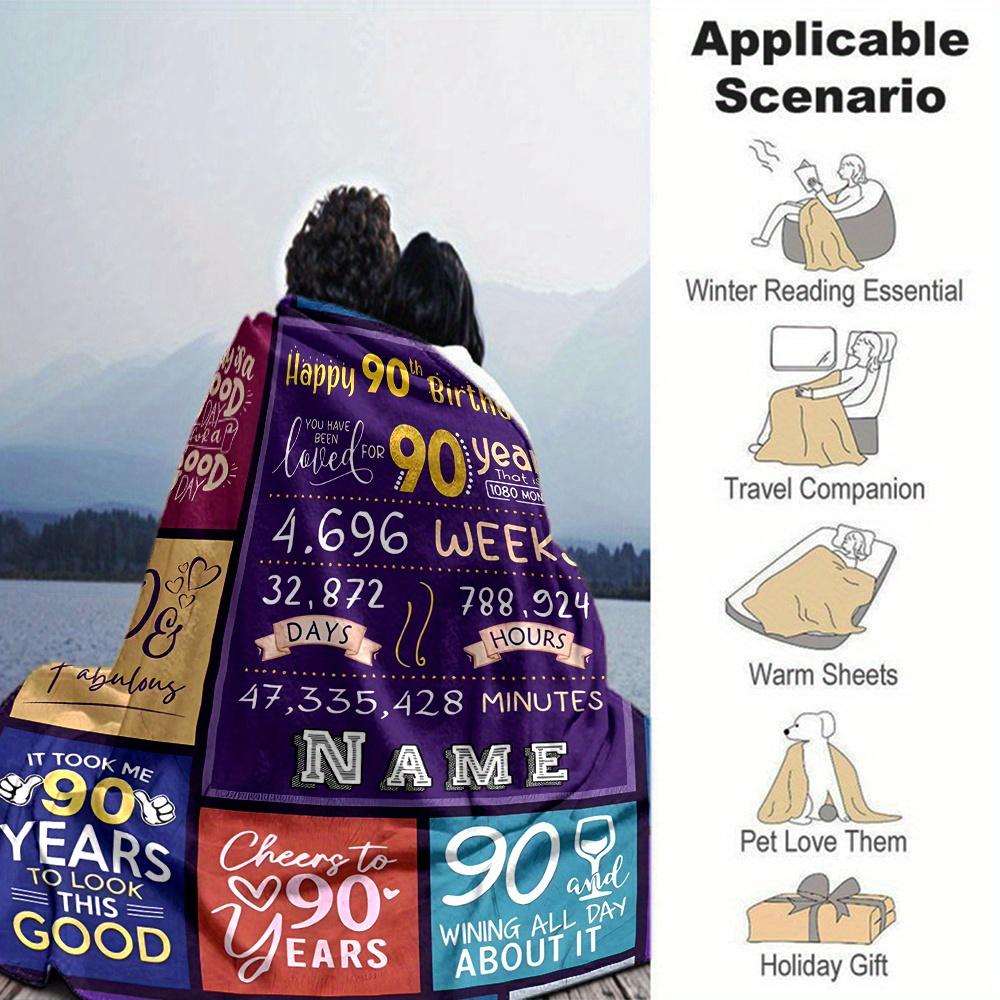 90Th Birthday Celebration Four Seasons Blanket Customized With Your Name Lightweight And Warm Perfect Gift For Home Office Camping Sofa Travel Beach