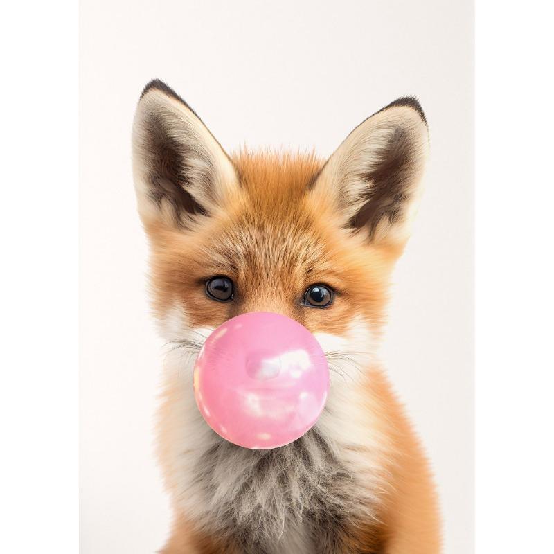 Baby Zebra Rabbit Deer Zebra Raccoon with Pink Gum Poster Baby Animals Nursery Wall Art Canvas Painting Print Wall Decor Mural