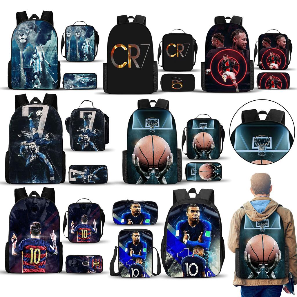 Casual Printed Backpack Large Capacity School Bag Pencil Case Lunch Bag Three Piece Set Suitable for Daily Use Travel and Outdoor Activities