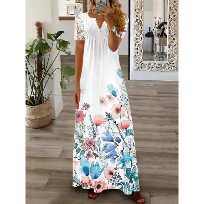 JPNTKYWomen's Fashion Autumn Winter Solid Color Print Long Sleeve V-Neck Casual Dresses