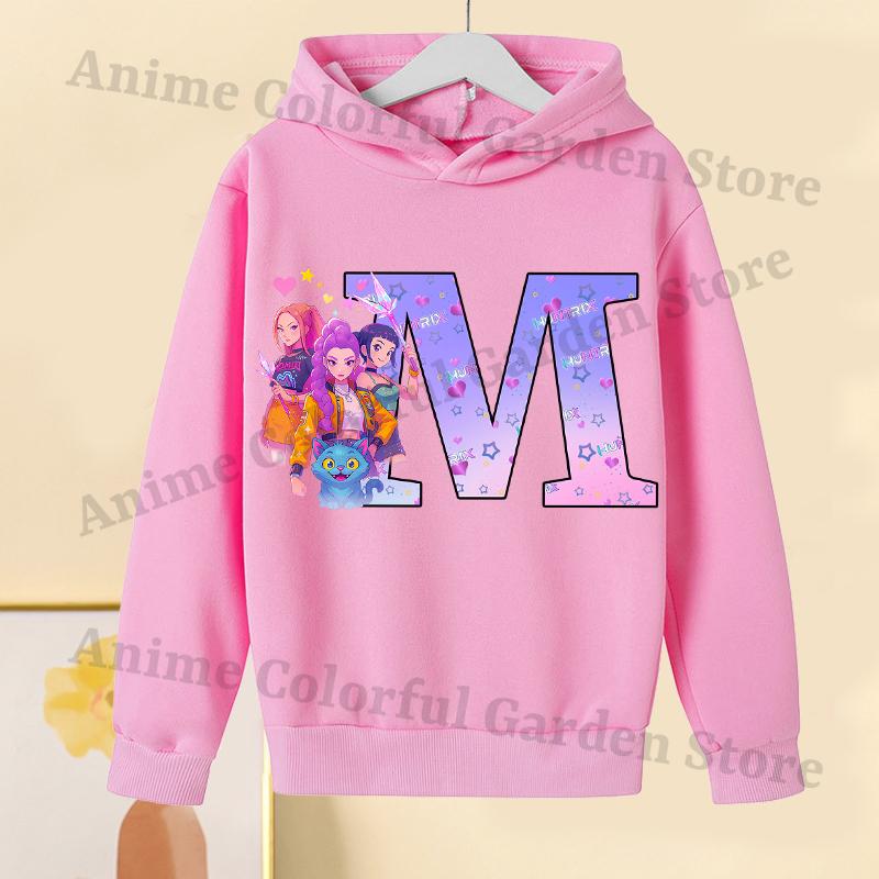 

K-pop Толстовки с розовым капюшоном для детей, мультяшная толстовка с капюшоном с принтом букв, модная осенняя толстовка для девочек, детская одежда 140