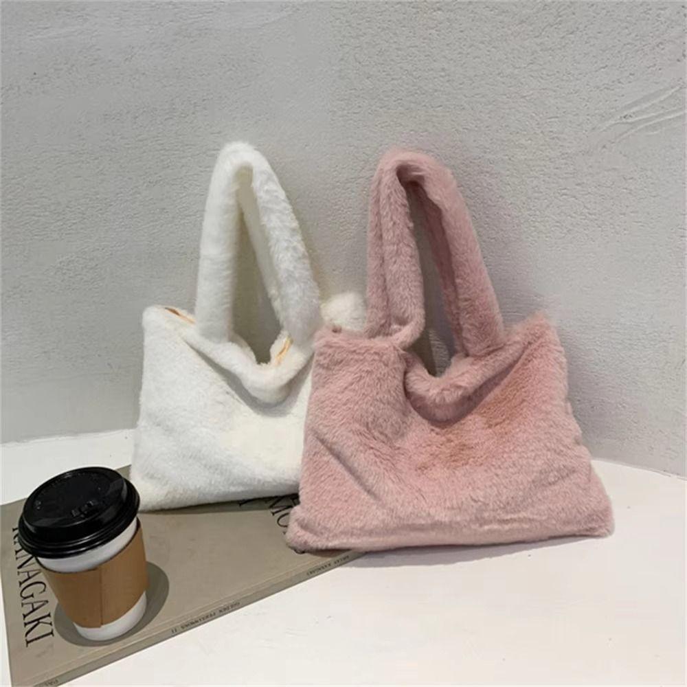 Cute Shoulder Bag Plush Shopper Bag Versatile Underarm Handbag  Female