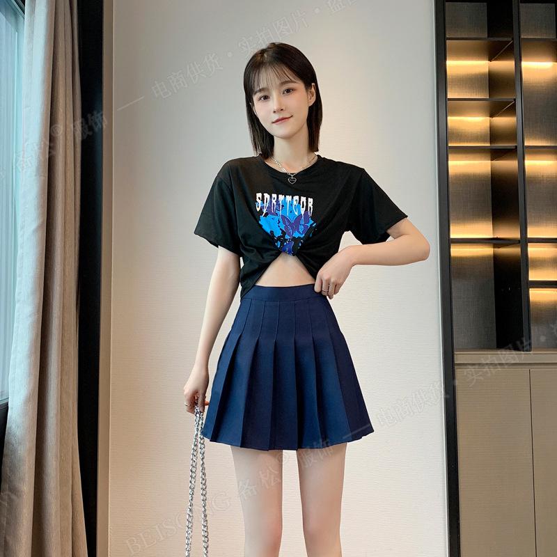 Women's High Waist Pleated A-line Mini Skirt - Black & White, Slimming, Anti-exposure, Perfect for Autumn