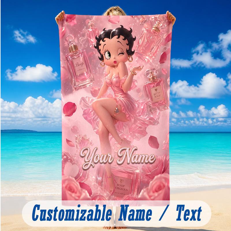 Beach Towel Custom Name Text, Quick Dry Large Towel For Beach HomeBetty Boop