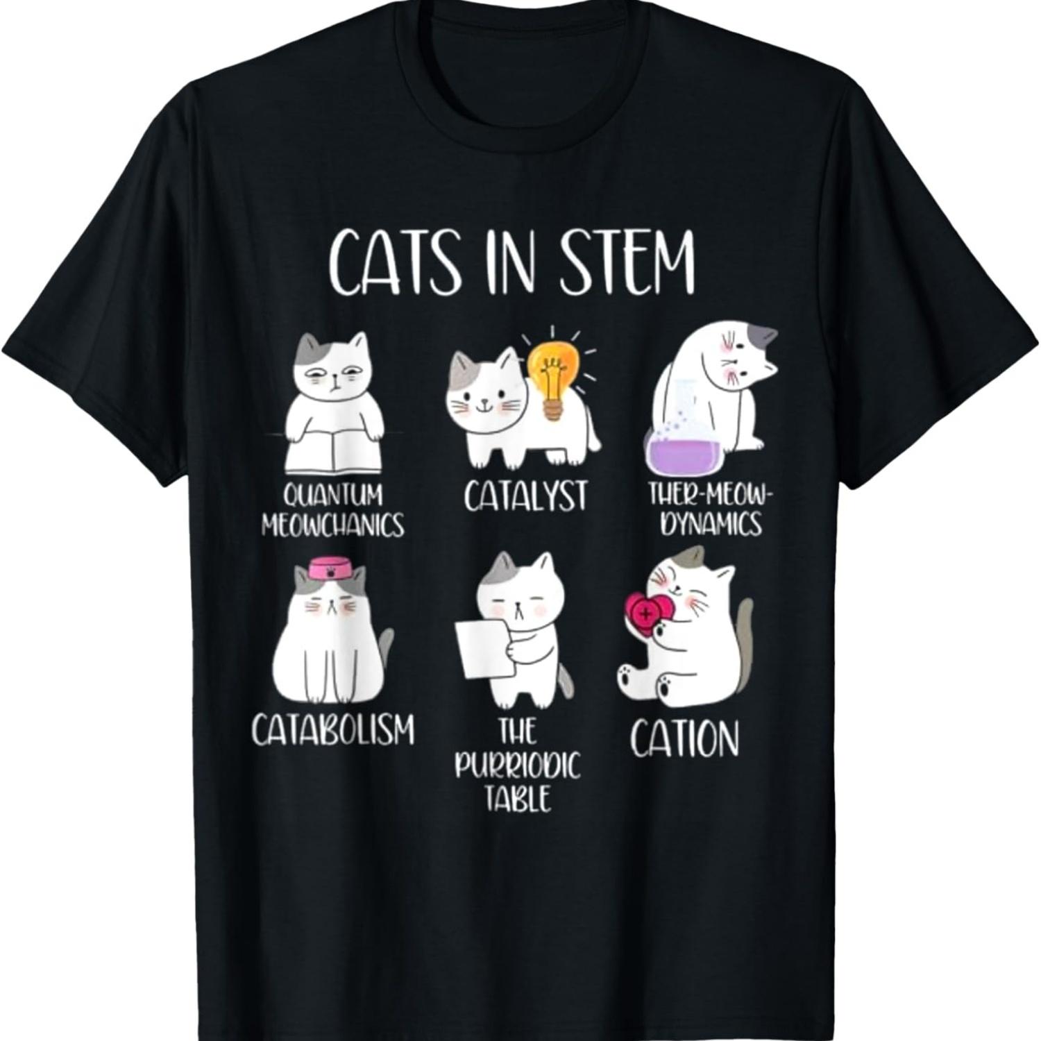 Funny Science Meme Cats In Stem Scientist Nerd Cat Lover T-Shirt S чёрный