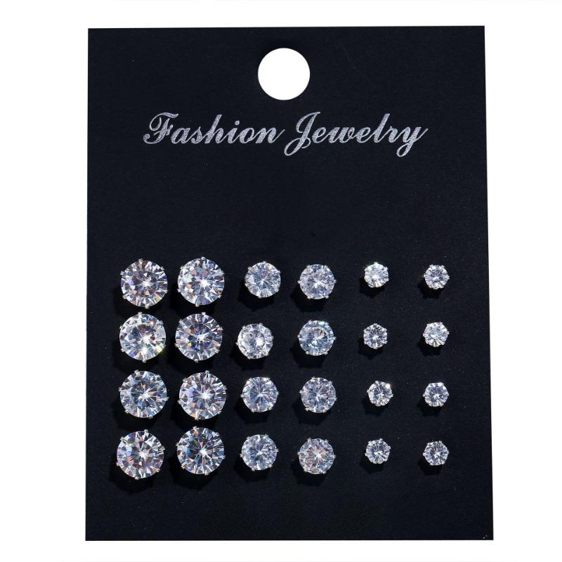 12 Pair/Lot White Shiny Wedding Stud Earrings Set for Women Men Crystal Jewelry Accessories Oorbellen Jewelry Earrings