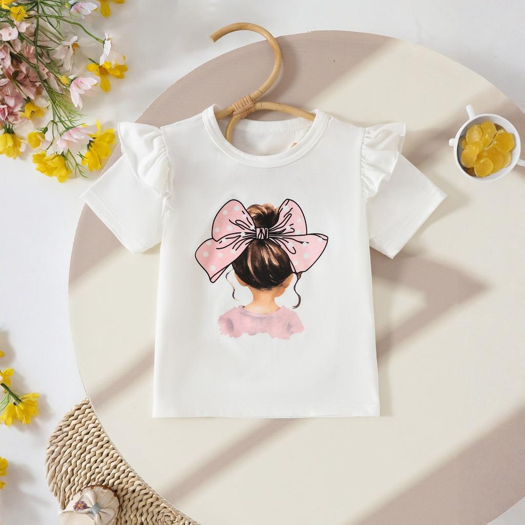 Girls Printed Sleeve T-Shirt + Ruffle Skirt Two-Piece Set