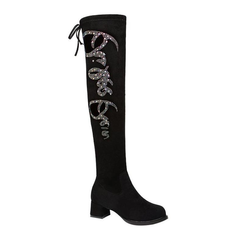 Over-knee Boots Women's Thick Heels Autumn and Winter New Velvet Warm and Thin Elastic Boots High Heels Boots High Boots