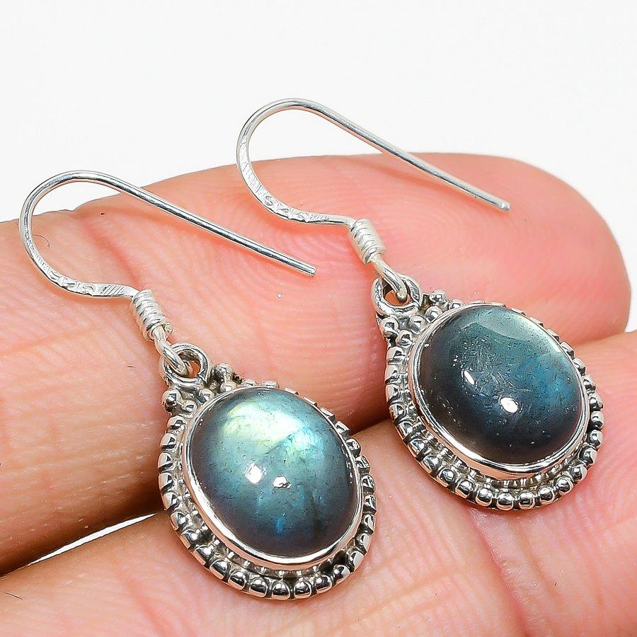 Natural Labradorite Gemstone 925 Solid Sterling Silver Gift Earring 1.25" y6s23
