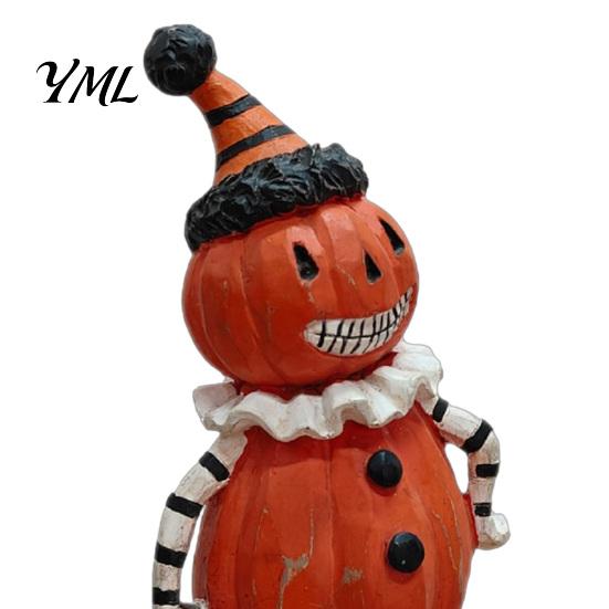 Cute Spooky Shelf Sitters Wooden Halloween Resin Figurines, Pumpkin Scarecrow Wizard Owl Black Cat Holiday Fireplace Mantel Decor Statue, Rustic