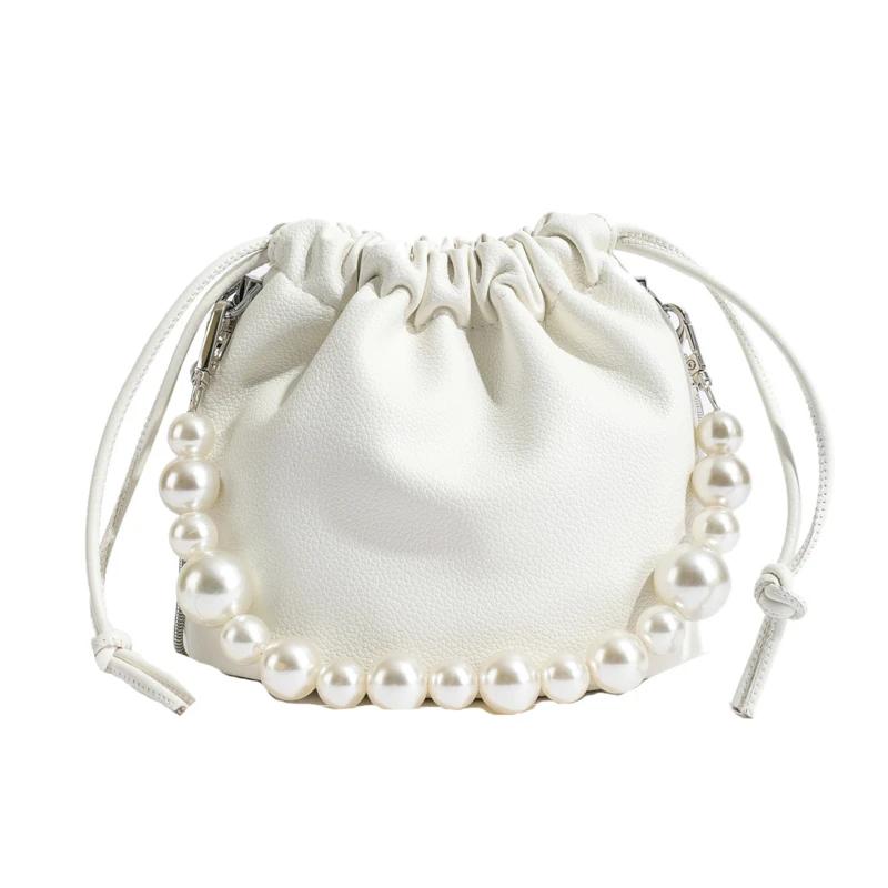 

Весенняя сумка через плечо из искусственной кожи с цепочкой, высококачественная многофункциональная модная сумка через плечо с кулиской белый