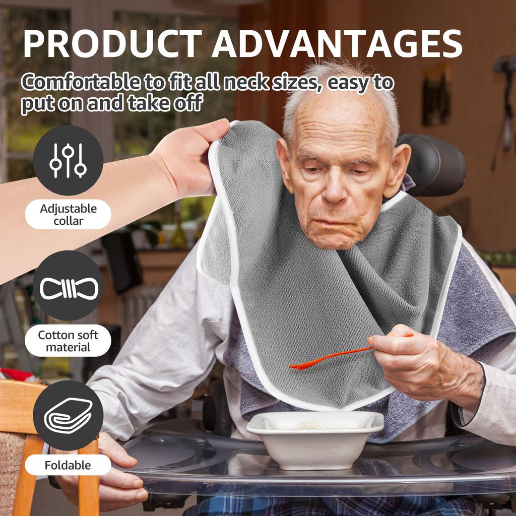 4/12Pcs Adult Bibs Soft Towel Cloth Reusable Elderly Feeding Bibs Clothing Stain Resistant Protectors for Adult Men and Women