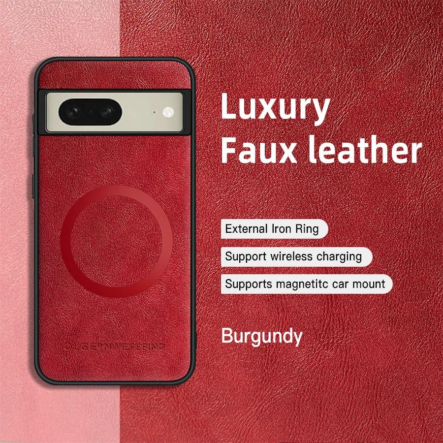

Для Google Pixel 8 8A 8 Pro Кожаный Магнитное кольцо Мягкий край Противоударный Защита от отпечатков пальцев Чехол для телефона For Pixel 8 Pro красный