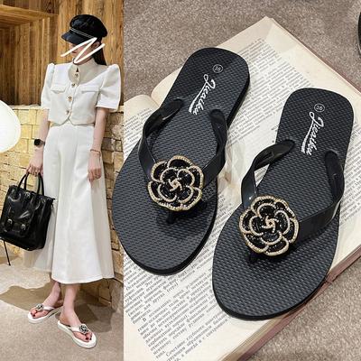 Chinelos Femininos Camélia Sapatos Pretos Planos Casuais Sapatos de Praia Verão 2024 Peep Toe Conforto Sandália para Caminhada ao Ar Livre Chanclas Mujer