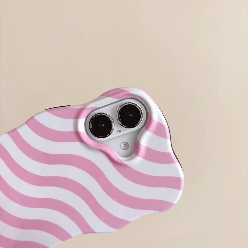 Glossy Wave Stripes Phone Case for iPhone 12 13 14 15 16 Pro Max Camera Protect Shockproof Hit Color fashion Phone Cover