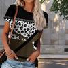 Women Summer T Shirt Leopard Print Print Retro Fashion Short Sleeve Tees Casual   Printed  Tops