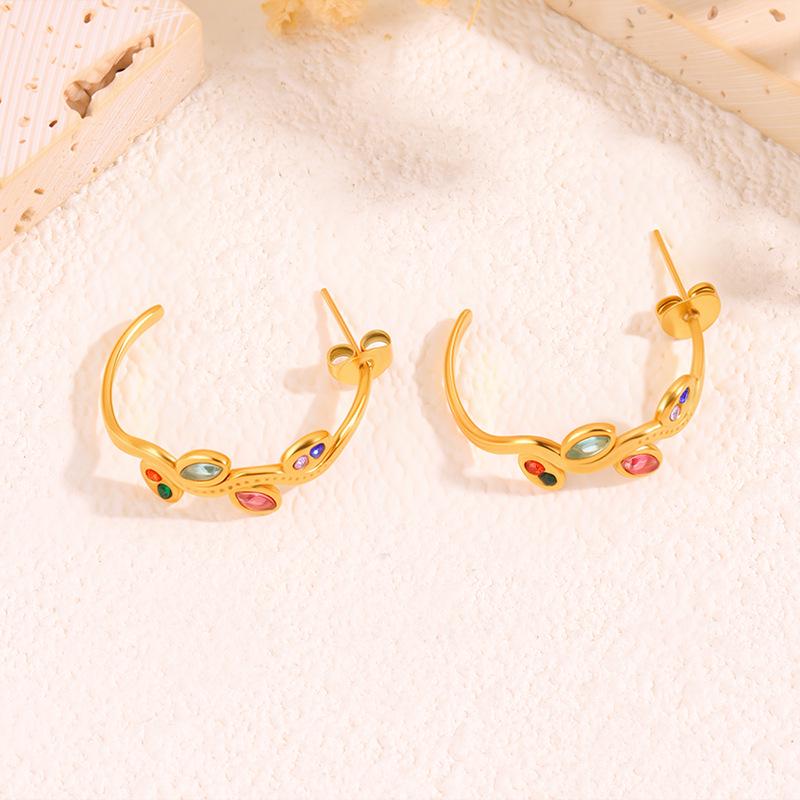 High-End Enamel & Diamond Stud Earrings: 18K Gold-Plated Titanium Steel with Vintage Style