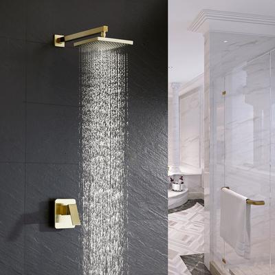 Bathroom Shower Faucet Set Brushed Gold In Wall Rainfall Shower Faucet Wall or Ceiling Wall Mounted Shower Mixer 8“ ”Shower Head