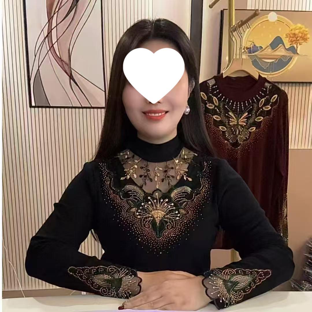 

Chic High Neck Lace Beaded Top - Warm, Age-Defying, Belly-Covering XL