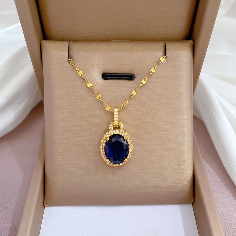 Titanium Steel Micro-Inlaid Gold Plated Women's Lucky Bead Necklace - Trendy Clavicle Chain Accessory