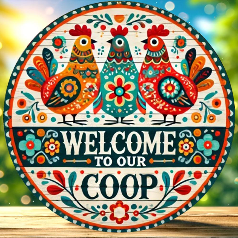 

Welcome to my chicken coop-vintage wood signage, 8x 8 inches, suitable for door and garden decoration, including wreath center d