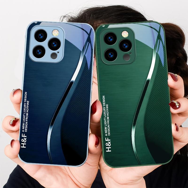 Grüner Farbverlauf Seide Für iPhone 16 E 15 14 13 Plus 12 mini 11 Pro Max XR Xs Max X 7 8 Plus 6 6S 2022 Gehärtetes Glas Handyhülle