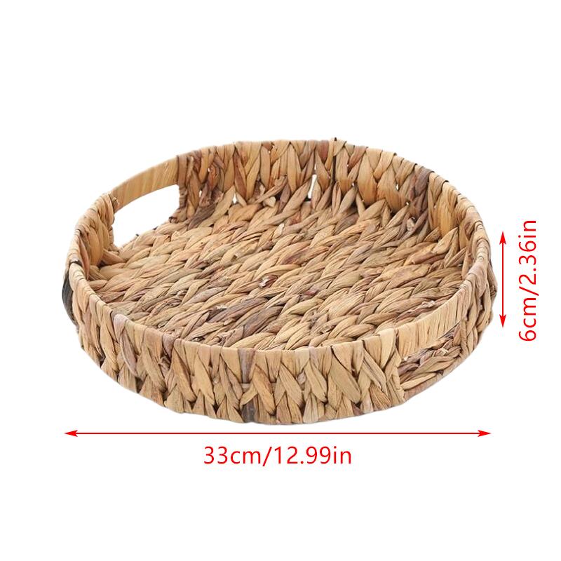 

Rattan Wicker Basket Handwoven Fruit Tea Snack Bread Basket Cosmetic Round Storage Box Water Hyacinth Tray Jewelry Dish M