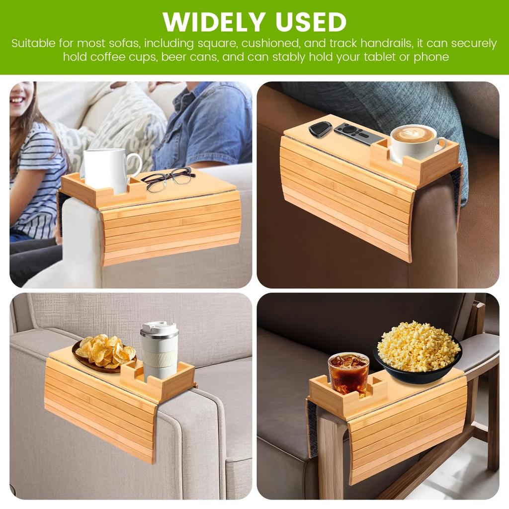 Couch Cup Holder Tray Wooden Anti Slip Sofa Arm Tray Multifunctional Sofa Cup Holder Armrest Organizer For Cups Remote Control