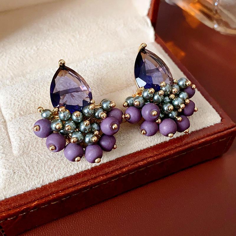 Silver Needle Diamond Teardrop Pendant Stud Earrings - Vintage Luxury Design