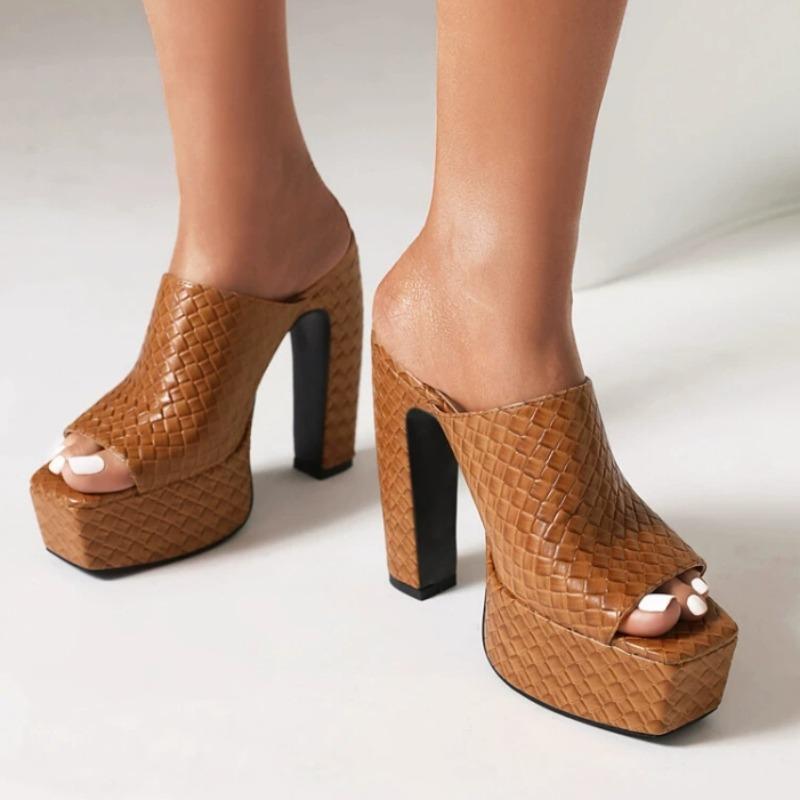 Fashion New Popular Sexy High Heels Women Slippers Platform Summer Slides Mules Shoes Leather Black White Red Sandals Large Size 35-43