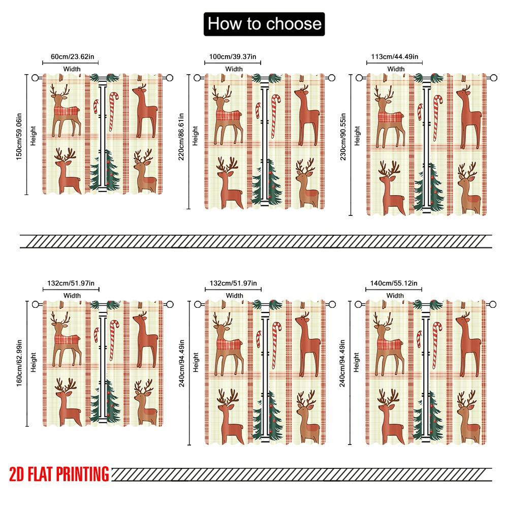 2pcs,2D Plane Printing Window Curtain Christmas Trees Candy Canes Reindeer (3) Polyester Fabric (without Rod) All Seasons