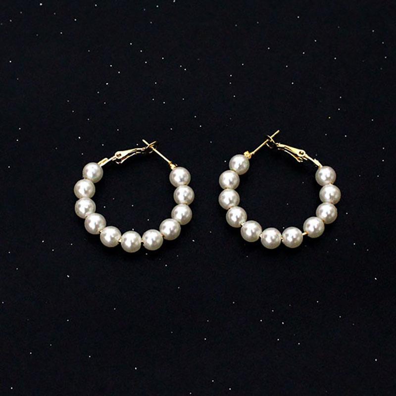 Modische Gold-Silber-Farbe Imitation Perlen Creolen 3 Größen Klein Bis Groß Runde Schlaufenohrringe Für Frauen Hochzeits Schmuck Aros