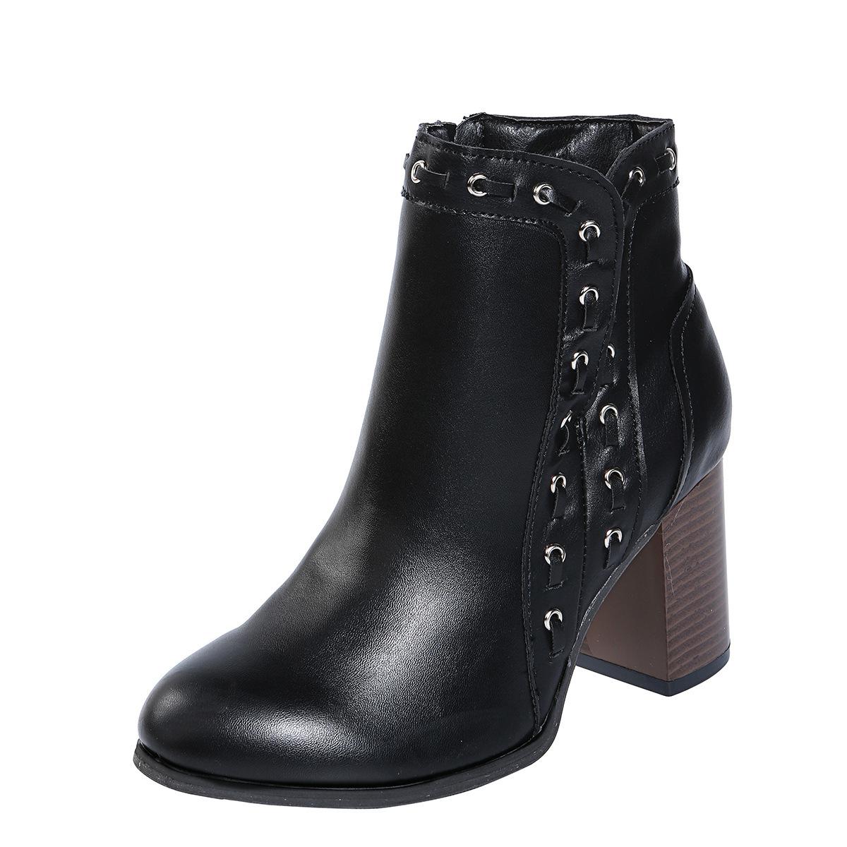 

Juti spot new 2025 autumn and winter European and American high-top thick-heeled shoes foreign trade large-size high-heeled fashion side zipper single 34 чорний