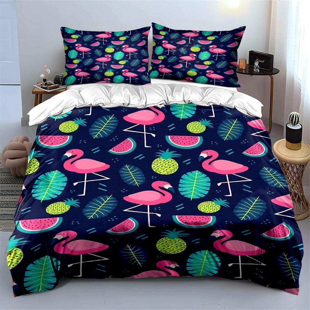 Flamingo Pineapple Leaf Design Bedding Duvet Cover Set Duvet Cover Pillowcases (1 * Duvet Cover 2 * Pillowcases, Without Duvet Insert)
