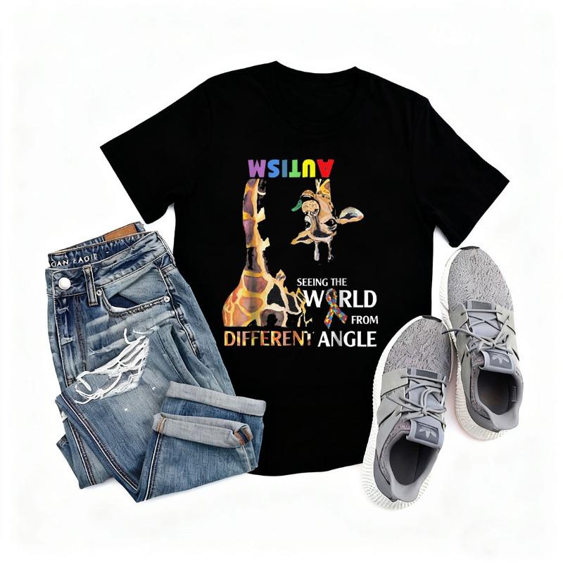Giraffe Autism Seeing The World From Different Angle Tshirt TShirt Autism Awareness Shirt Mothers Day Fathers Day Tees S