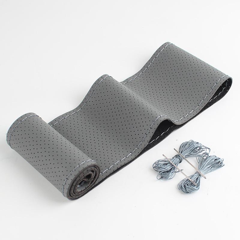 38cm Car Genuine Leather Steering Wheel Braid Cover Hand-stitched Soft Non-slip Auto Interior