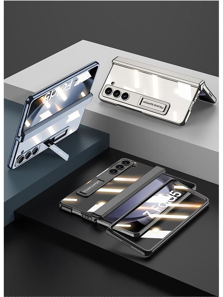 Samsung Z Fold5 Electroplated Transparent Case with Hinge Protection and Foldable Screen Bracket