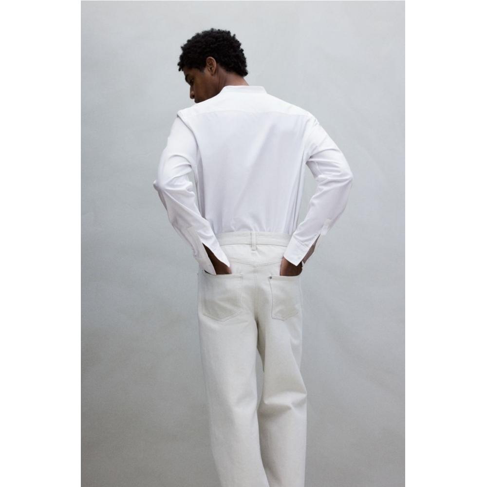 H M Regular Fit Stand Collar sHirt wHite