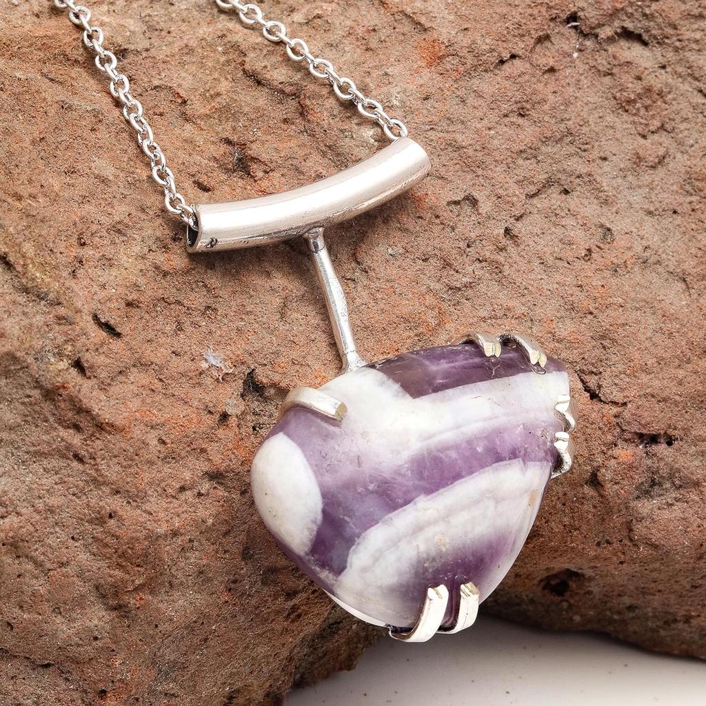 Amethyst  Lace Agate Gemstone Mother's Day Silver Jewelry Necklace 20 In