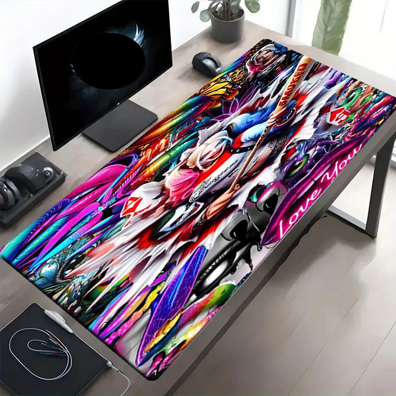 Harley Quinn Joker Print Mouse Pad, Anti‑Slip Desktop keyboard Mat, for PC Laptop Gaming Working Daily Use, Cool Festival Surprise Gift