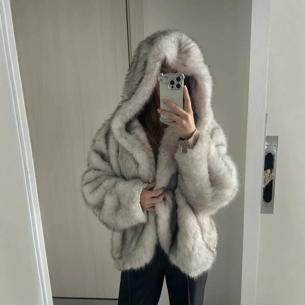 Plush Imitation Fur Hooded Jacket Top