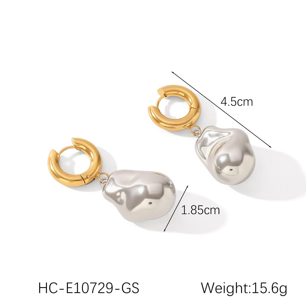 18K Gold Stainless Steel Plain Hoop Earrings, Ins Style Niche Design, Premium Steel Bead Baroque Pendant Earrings серебряный