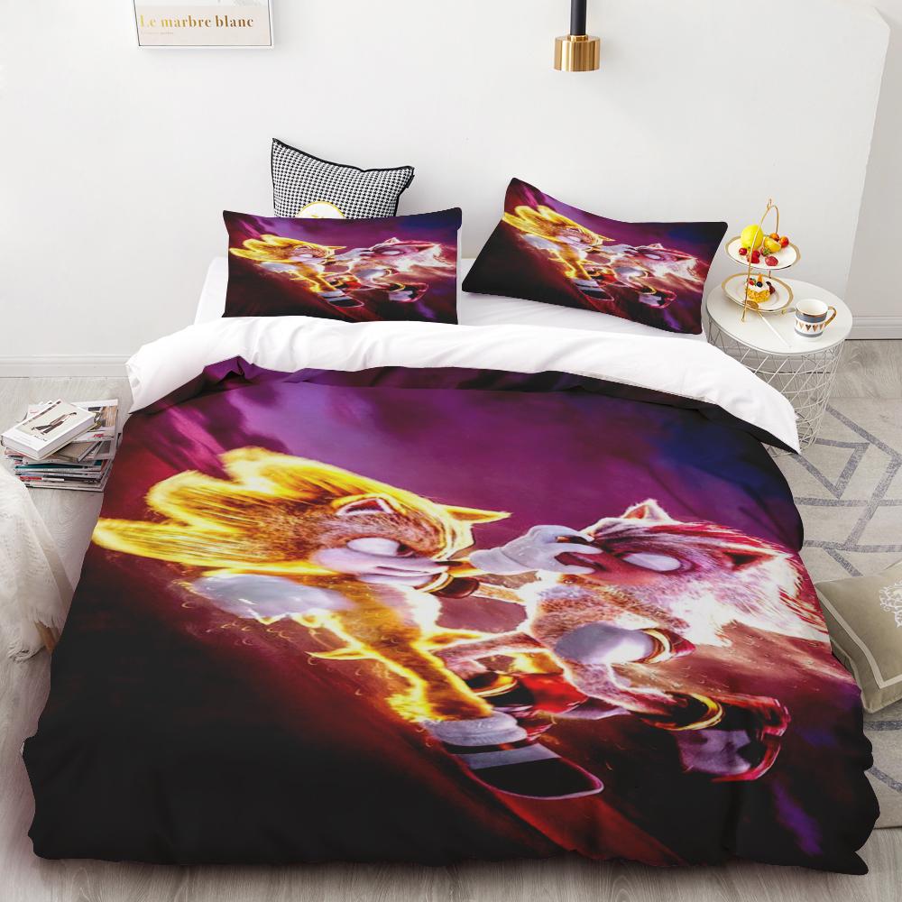 Kids Sonic Duvet Cover Hedgehog Cartoon Bedding Set Quilt Cover Set Twin Full Queen Comforter Cover Bedroom Gifts