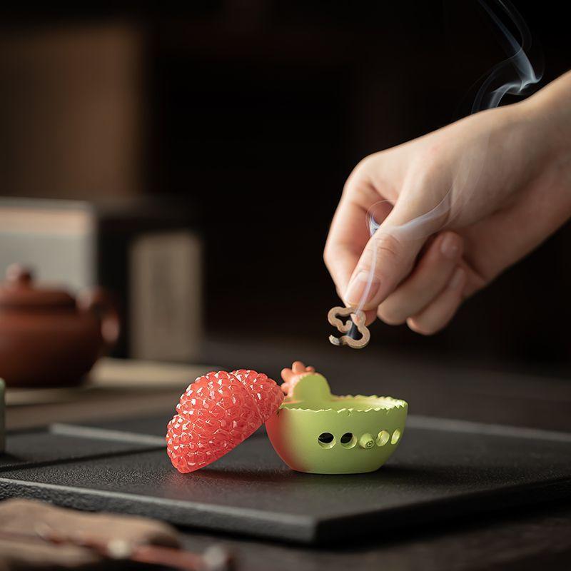 Chinese Style Pomegranate Incense Burner, Cloud Incense Holder for Sandalwood Agarwood Home Zen Decor