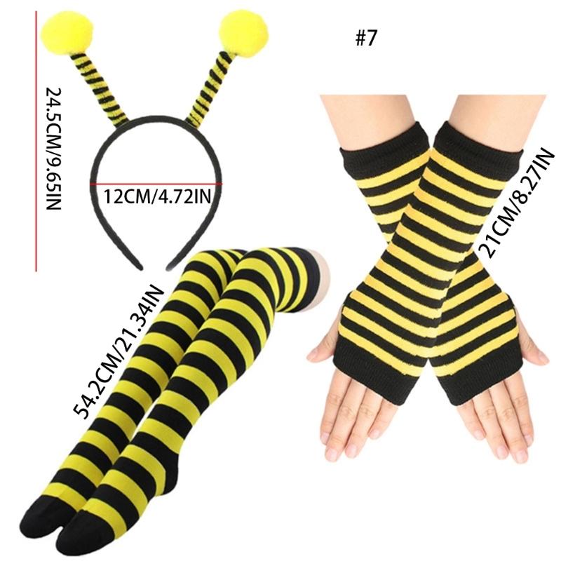 Bee Costume Set Bee Ear Headband Tutu Skirt Sleeve Sunglass Strip Sock for Kids Adult Halloween Christmas Animal Cosplay