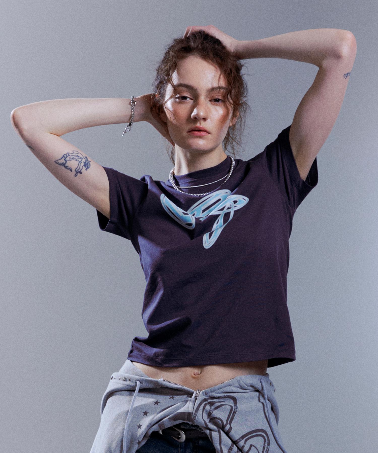 Episode Untitled Ssim Print Crop T-Shirt Dark Gray 1