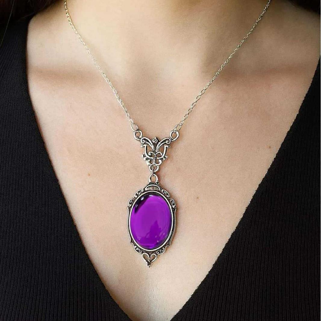 

Temperament Luxury Oval Lacework Amethyse Crystal Pendant Necklace for Women Fashion Retro Collar Chain Jewelry Accessories Gift фіолетовий