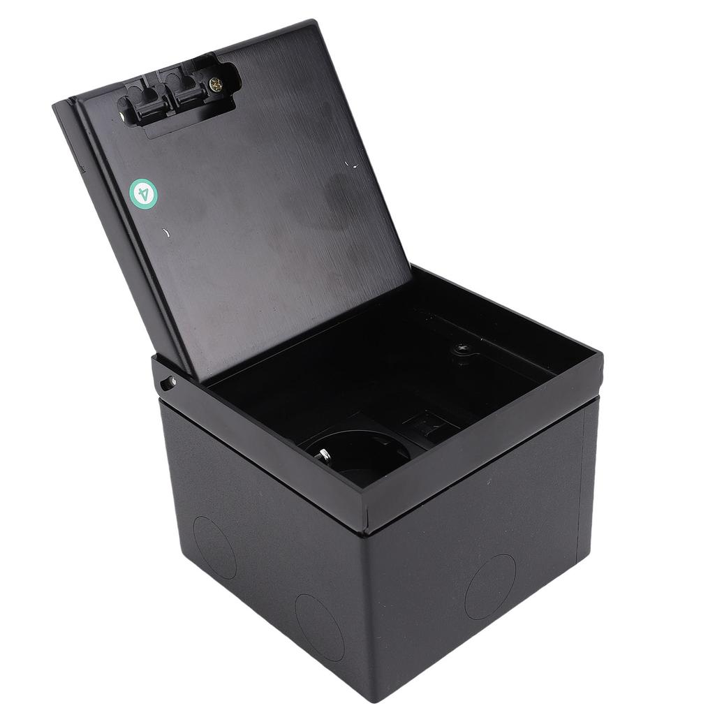 Zapuštěná plochá zásuvka s 2kolíkovou zásuvkou a portem pro síťový kabel Podlahová zapuštěná krabice - sada Černá