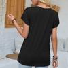 Women's Fashion Splicing V-neck Petal Sleeve  Casual T-shirt Short Sleeve Top