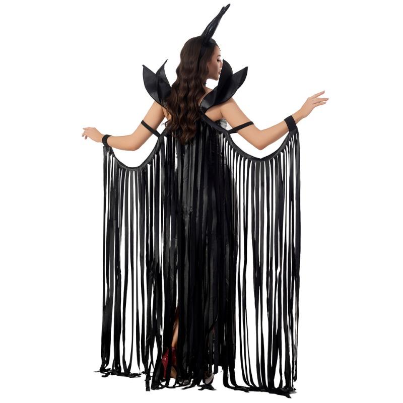 Movie Sleeping Spell Sexy Witch Goth Vampire Halloween Costume Black Leather Dress